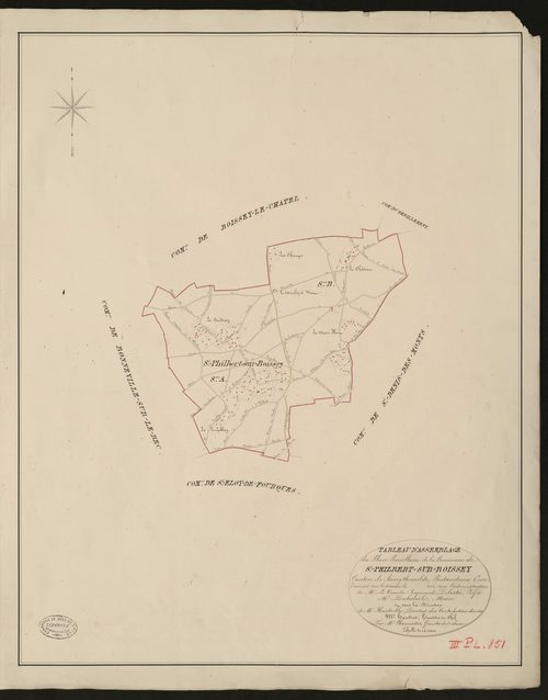 Saint-Philbert-sur-Boissey. Tableau d'assemblage du Plan Parcellaire de la Commune de Saint-Philbert-sur-Boissey. _ Canton de Bourgtheroulde - Pontaudemer - Eure. _ Terminé sur le terrain en 1828, sous l'administration de M. Le Vicomte Raym