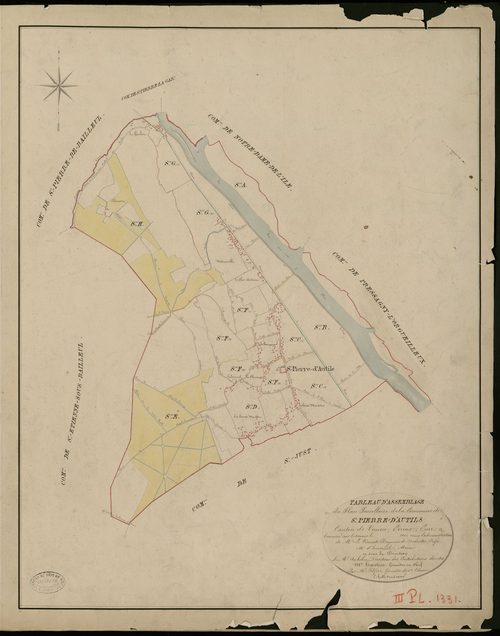 Saint-Pierre-d'Autils. Tableau d'assemblage _ du Plan Parcellaire de la Commune de Saint Pierre d'Autils _ Canton de Vernon - Evreux - Eure. _ Terminé sur le Terrain en 1825, sous l'administration de M. Le Vicomte Raymond Delaitre, Préfet _