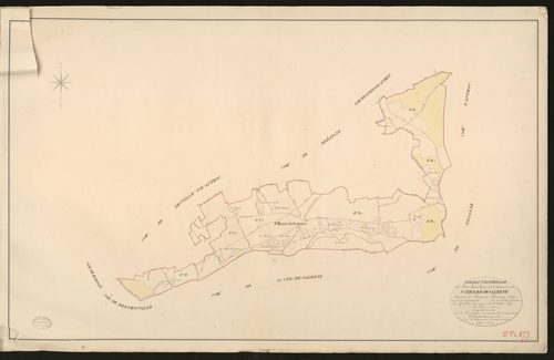 Saint-Pierre-de-Salerne. Tableau d'assemblage _ du Plan Parcellaire de la Commune de Saint-Pierre-de-Salerne _ Canton de Brionne - Bernay - Eure. _ Terminé sur le Terrain en 1827, sous l'administration de M.le Vicomte Raymond Delaitre, Préf
