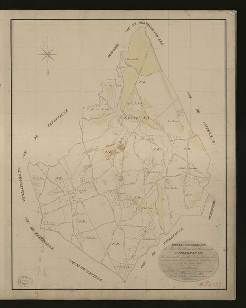 Saint-Pierre-du-Val. Tableau d'assemblage _ du Plan Parcellaire de la Commune de Saint-Pierre-du-Val _ Canton de Beuzeville - Pontaudemer - Eure. _ Terminé sur le terrain le 31 décembre 1833, sous l'administration de M. A Passy, Préfet _ M.