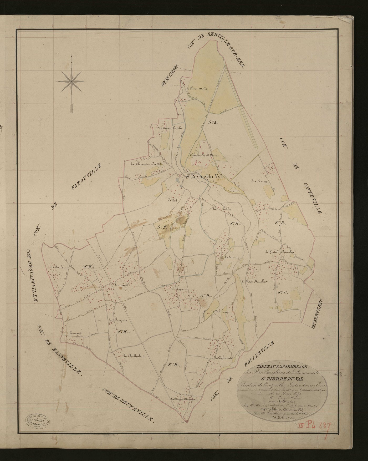 Saint-Pierre-du-Val. Tableau d'assemblage _ du Plan Parcellaire de la Commune de Saint-Pierre-du-Val _ Canton de Beuzeville - Pontaudemer - Eure. _ Terminé sur le terrain le 31 décembre 1833, sous l'administration de M. A Passy, Préfet _ M.