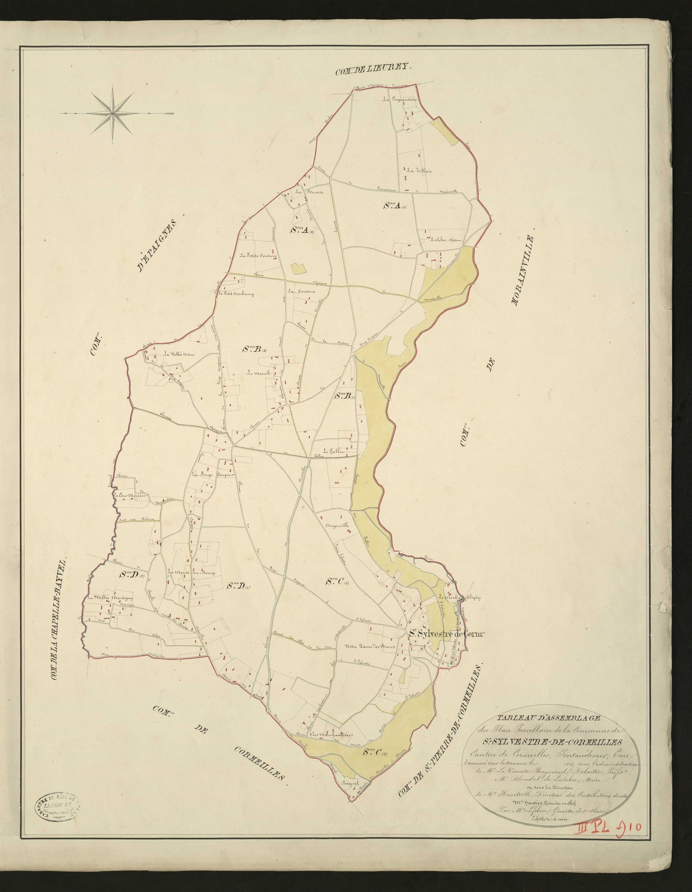 Saint-Sylvestre-de-Cormeilles. Tableau d'assemblage _ du Plan Parcellaire de la Commune de Saint-Sylvestre-de-Cormeilles _ Canton de Cormeille - Pontaudemer - Eure. _ Terminé sur le Terrain en 1826, sous l'administration de Mr. Vicomte Raym