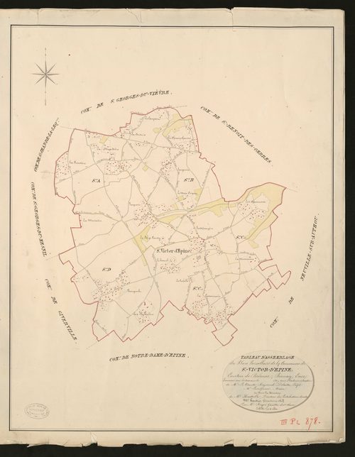 Saint-Victor-d'Epine. Tableau d'assemblage _ du Plan Parcellaire de la Commune de Saint-Victor-d'Epine _ Canton de Brionne - Bernay - Eure. _ Terminé sur le Terrain en 1827, sous l'administration de M.le Vicomte Raymond Delaitre, Préfet _ M