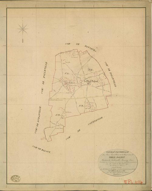 Theil-Nolent (Le). Tableau d'assemblage _ du Plan Parcellaire de la Commune de Theil Nolent _ Canton de Thiberville - Bernay - Eure. _ Terminé sur le Terrain le 20 Juin 1849 , sous l'administration de M. Petit de Bantel, Préfet _ M. Philipp