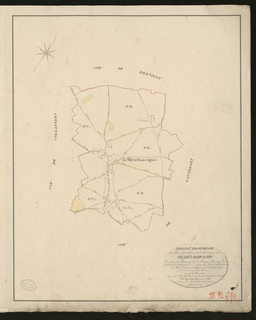Tilleul-Dame-Agnès. Tableau d'assemblage du Plan Parcellaire de la Commune de Tilleul-Dame-Agnès _ Canton de Beaumont-le-Roger - Bernay - Eure. _ Terminé sur le terrain le 1826, sous l'administration de M. Le Vicomte Raymond Delaitre, Préfe