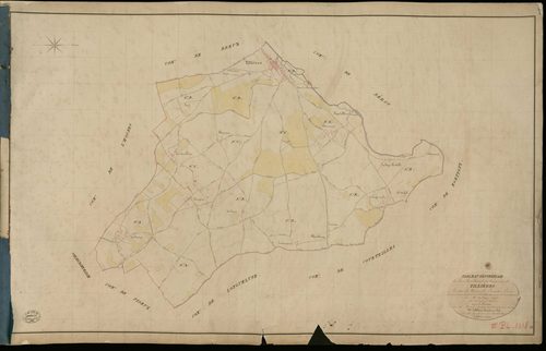 Tillières-sur-Avre. Tableau d'assemblage _ du Plan Parcellaire de la Commune de Tillières _ Canton de Verneuil - Evreux - Eure. _ Terminé sur le Terrain le 4 Octobre 1835, sous l'administration de M. A. Passy, Préfet _ M. Nobramy, Maire _ e