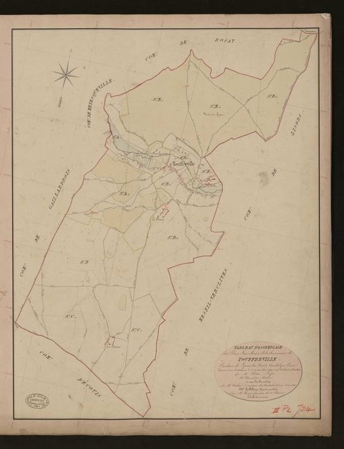 Touffreville. Tableau d'assemblage du Plan Parcellaire de la Commune de Touffreville _ Canton de Lyons-la-Forêt - Andelys - Eure. _ Terminé sur le terrain le 31 décembre 1848, sous l'administration de M. Fléau, Préfet - M. Chevalier, Maire 
