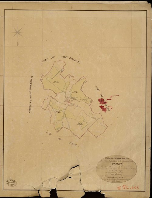 Trinité (La). Tableau d'assemblage _ du Plan Parcellaire de la Commune de la Trinité _ Canton de Evreux Sud - Evreux - Eure. _ Terminé sur le Terrain le 28 Aout 1842, sous l'administration de M. Zédé, Préfet _ M. Lépicoucher, Maire _ sous l
