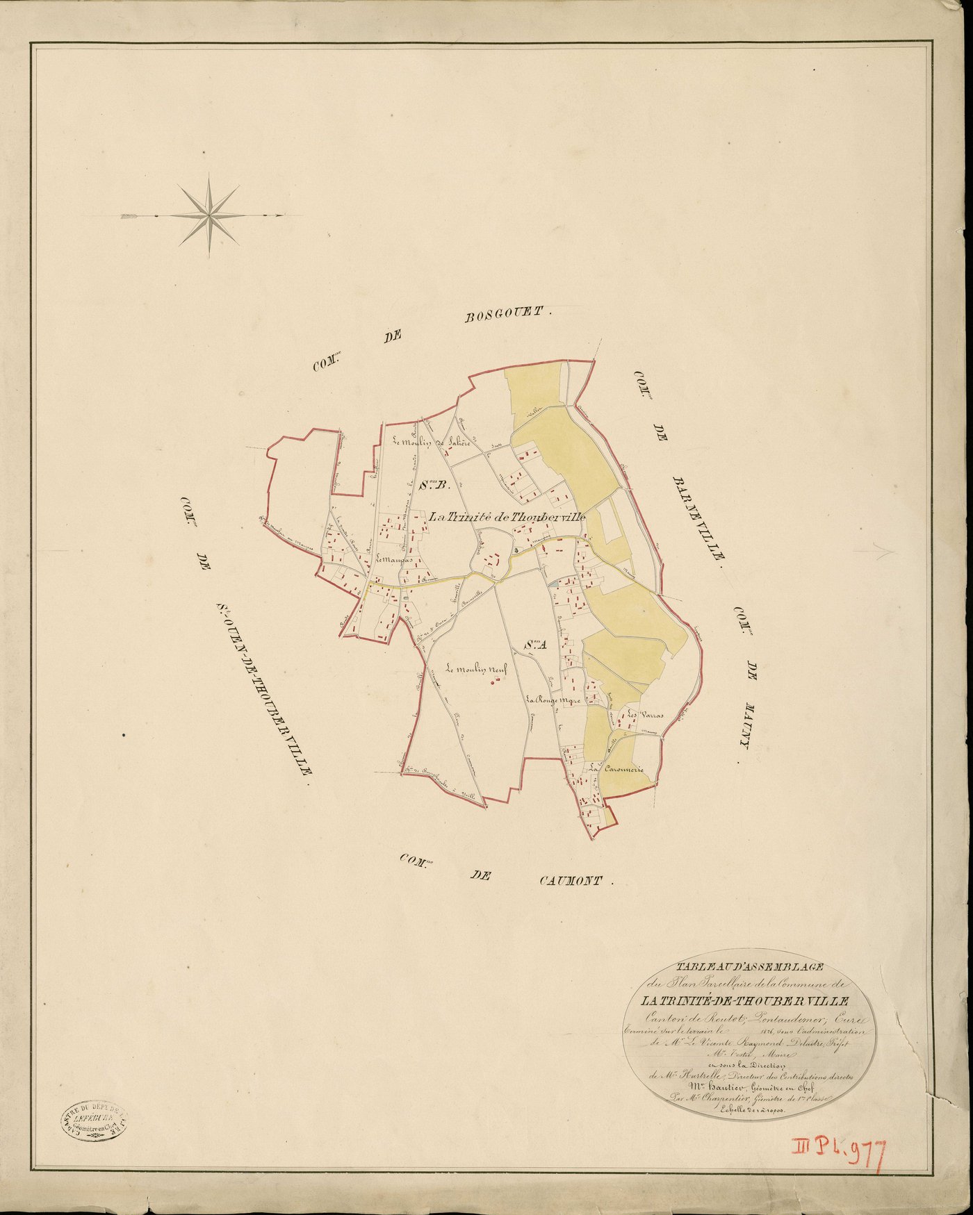 Trinité-de-Thouberville (La). Tableau d'assemblage _ du Plan Parcellaire de la Commune de la Trinité-de-Thouberville _ Canton de Routot - Pontaudemer - Eure. _ Terminé sur le Terrain en 1826 , sous l'administration de M.Le Vicomte Raymond D