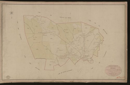 Tronquay (Le). Tableau d'assemblage du Plan Parcellaire de la Commune du Tronquay _ Canton de Lyons-la-Forêt - Andelys - Eure. _ Terminé sur le terrain le 21 octobre 1847, sous l'administration de M. Petit de Bandel, Préfet - M. Boullenger,
