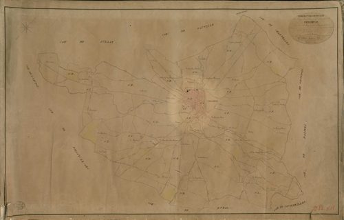 Verneuil-sur-Avre. Tableau d'assemblage _ du Plan Parcellaire de la Commune de Verneuil _ Canton de Verneuil - Evreux - Eure. _ Terminé sur le Terrain le 27 Décembre 1837, sous l'administration de M. A. Passy, Préfet _ M. Villette, Maire _ 