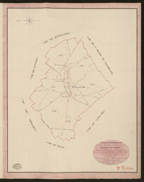 Villers-en-Vexin. Tableau d'assemblage du Plan Parcellaire de la Commune de Villers-en-Vexin. _ Canton d'Etrépagny - Andelys - Eure. _ Terminé sur le terrain le 6 septembre 1849, sous l'administration de M. Vallon, Préfet - M. hébert, Maire