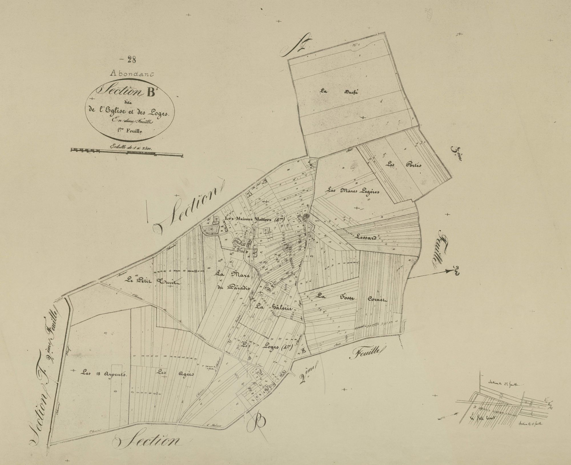 Section B, l'Eglise et les Loges, feuille 1.