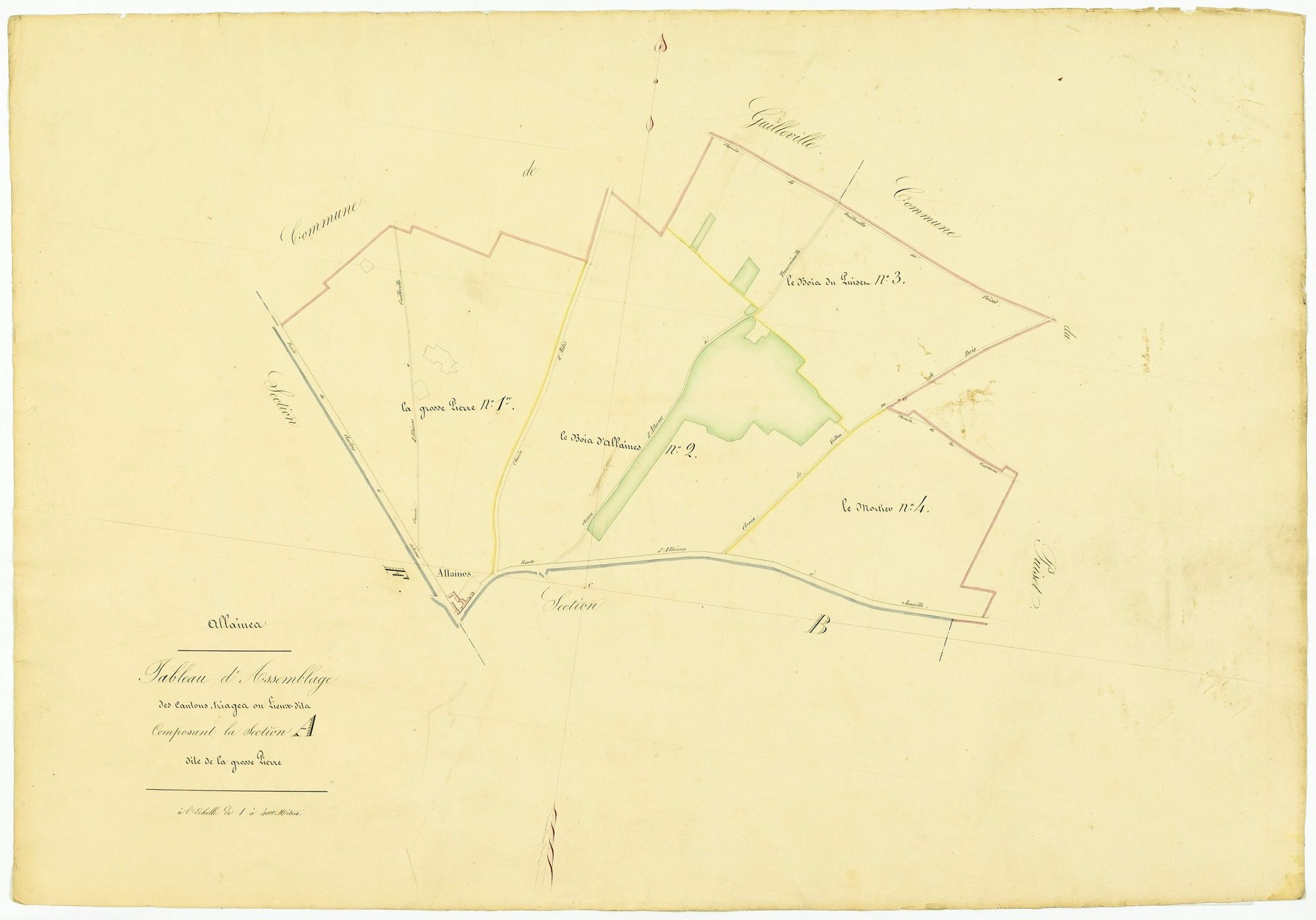 Tableau d'assemblage des cantons, triages ou lieux-dits composant la section A, la Grosse Pierre.