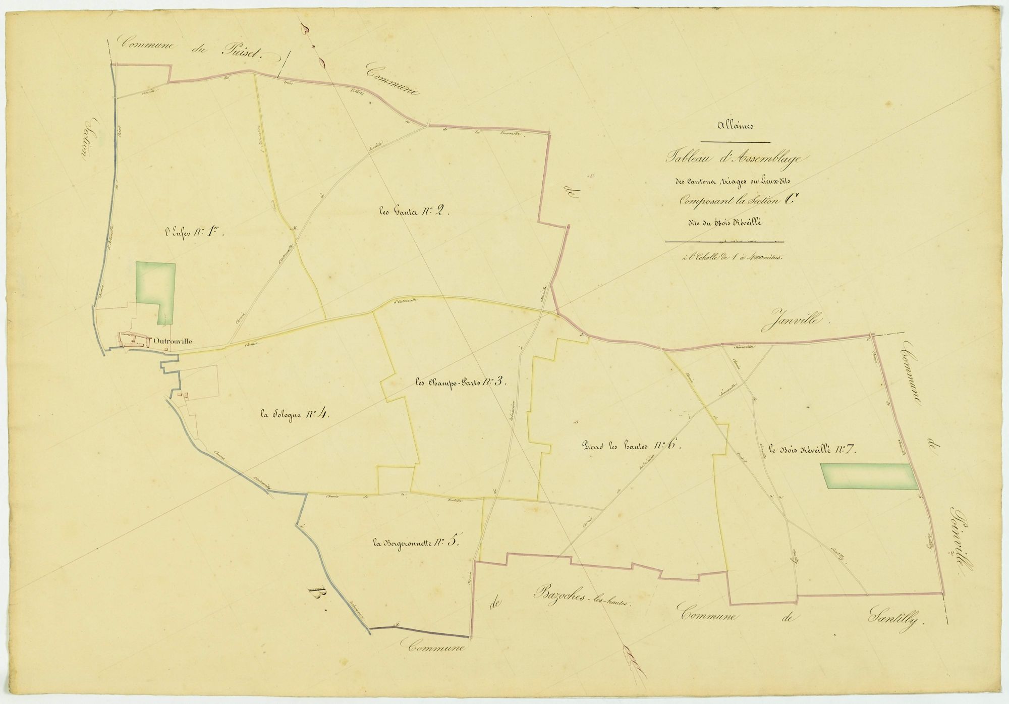 Tableau d'assemblage des cantons, triages ou lieux-dits composant la section C, le Bois Réveillé.