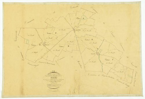 Tableau d'assemblage du plan cadastral parcellaire de la commune de Allaines, Canton de Janville, Arrondissement de Chartres / Terminé sur le terrain en 1838 (...) par Monsieur Tarnier, Géomètre de 1ère classe.