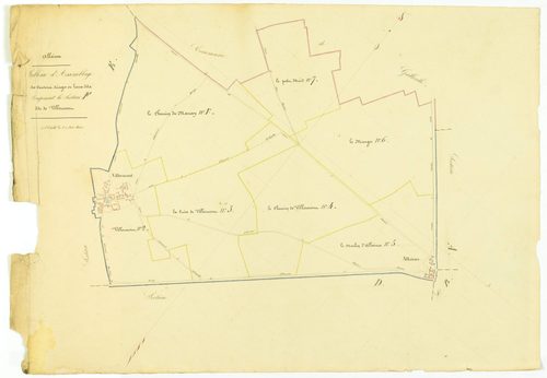 Tableau d'assemblage des cantons, triages, ou lieux-dits composant la section F, Villermoux.