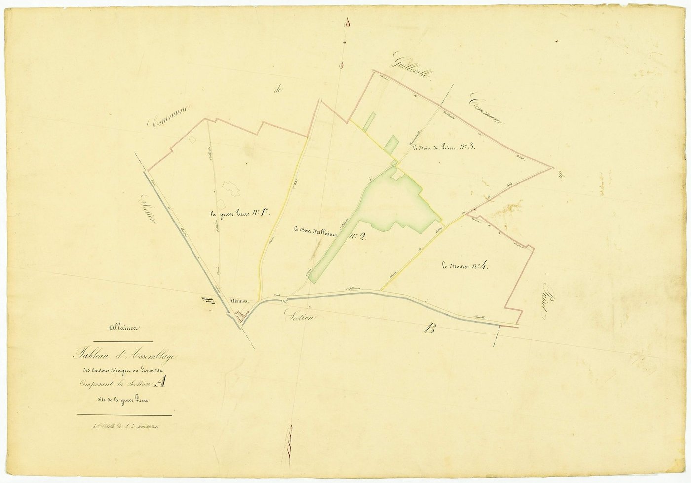 Tableau d'assemblage des cantons, triages ou lieux-dits composant la section A, la Grosse Pierre.