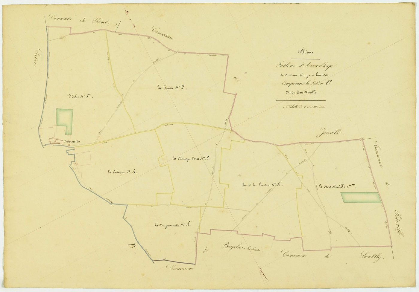 Tableau d'assemblage des cantons, triages ou lieux-dits composant la section C, le Bois Réveillé.
