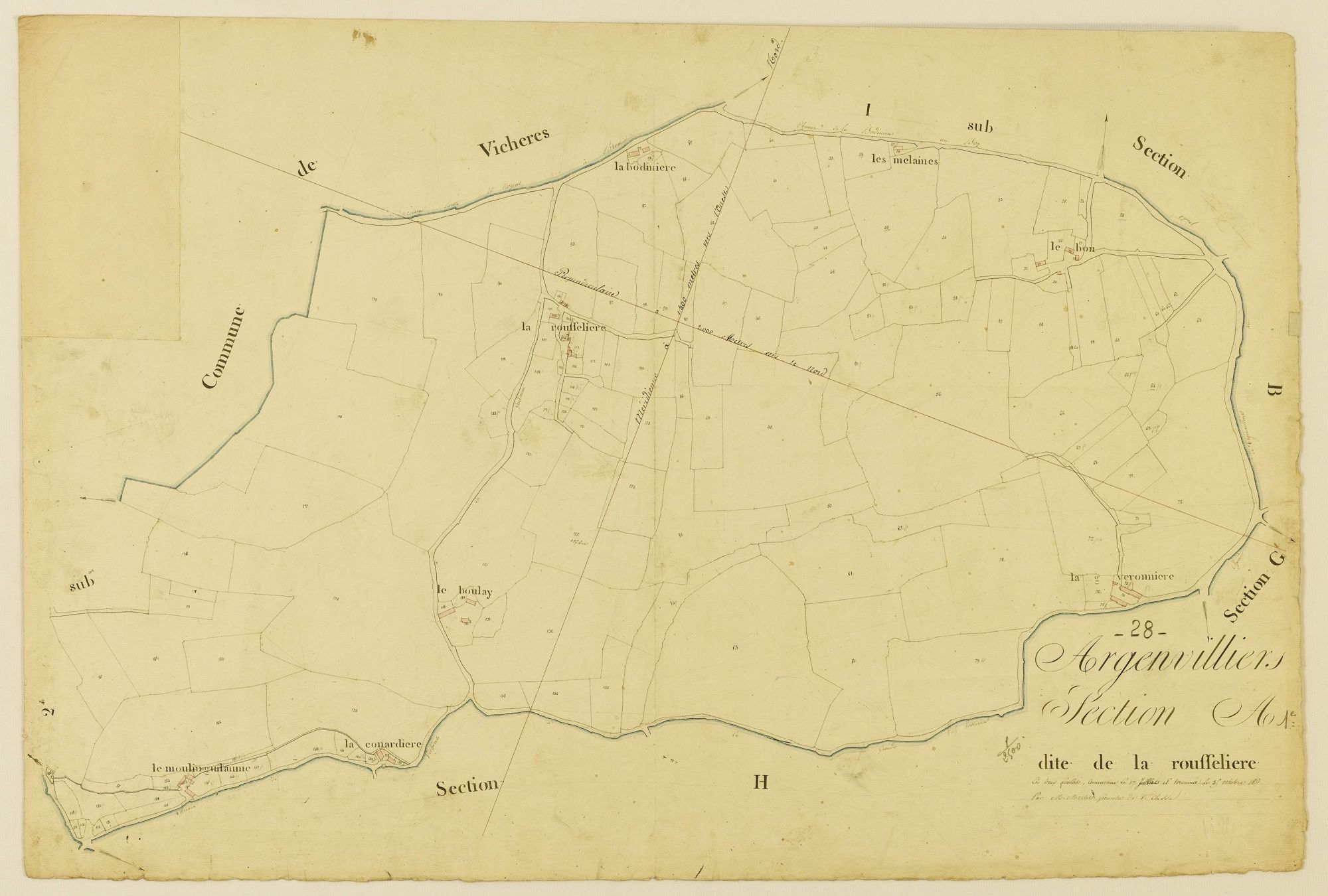 Section A, la Rousseliere, feuille 1 / (...) terminée par Monsieur Morlet, Géomètre de 1ère classe.