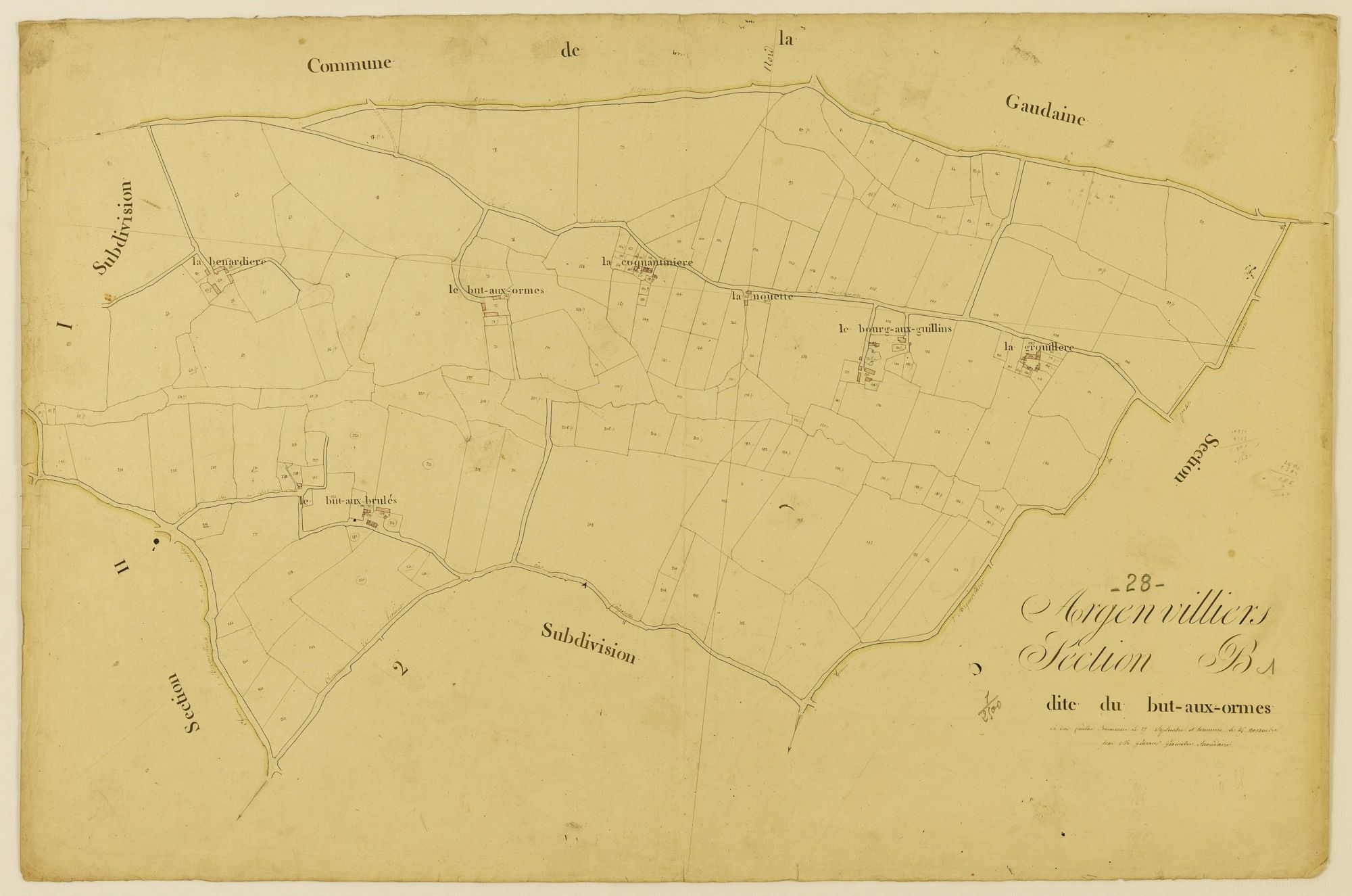 Section B, le But-aux-Ormes, feuille 1 / (...) terminée par Monsieur Guerrier, Géomètre secondaire.