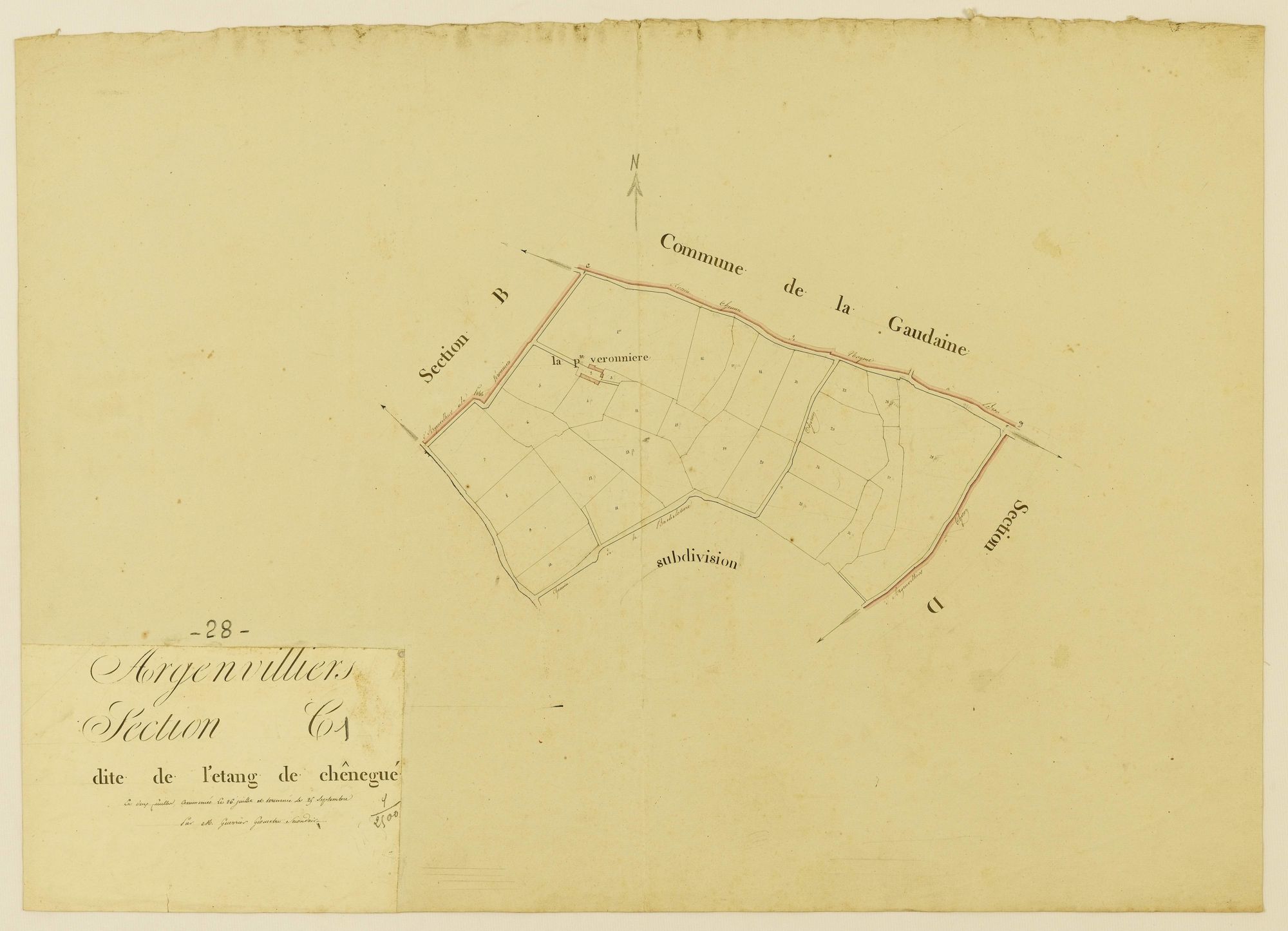 Section C, l'Etang de Chênegué, feuille 1 / (...) terminée par Monsieur Guerrier, Géomètre secondaire.