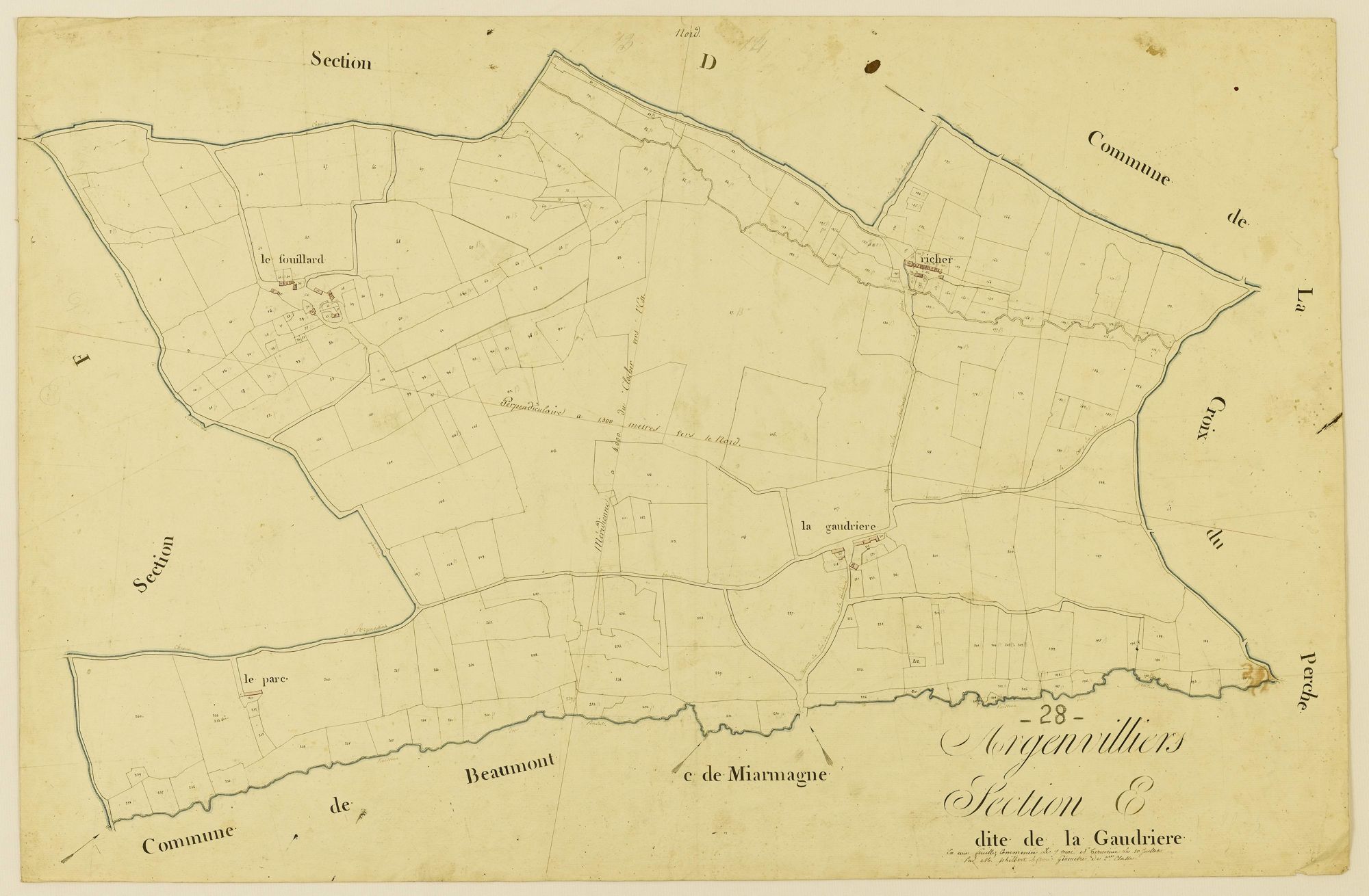 Section E, la Gaudrière / Terminée par Monsieur Lefèvre, Géomètre secondaire.