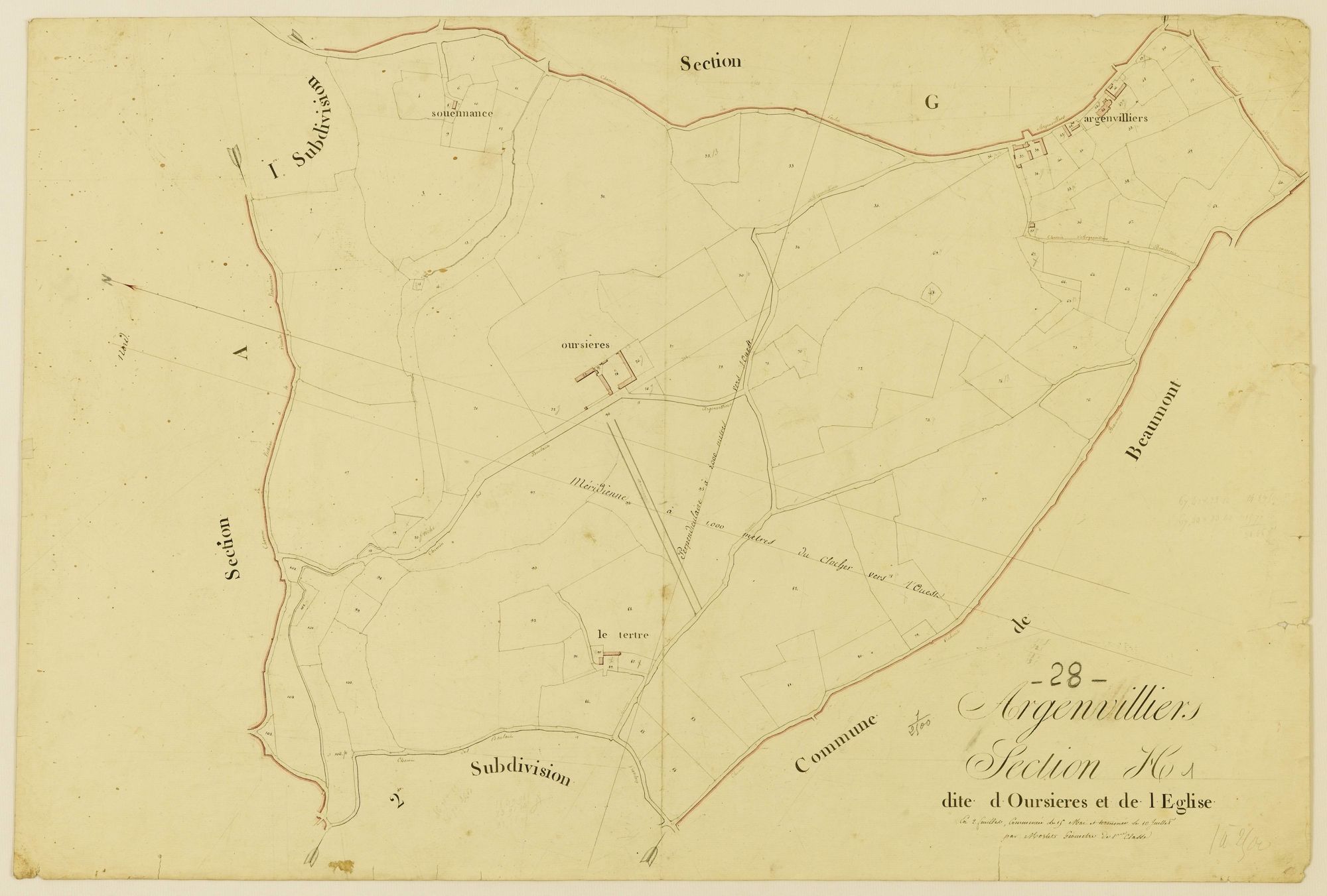 Section H, Oursieres et l'Eglise / (...) terminée par Monsieur Morlet, Géomètre de 1ère classe.