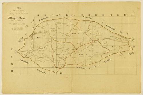 Tableau d'assemblage du plan parcellaire de commune de Argenvilliers, Arrondissement et Canton de Nogent-le-Rotrou / Terminé en décembre 1811 (...) par Monsieur Morlet, Géomètre du cadastre.