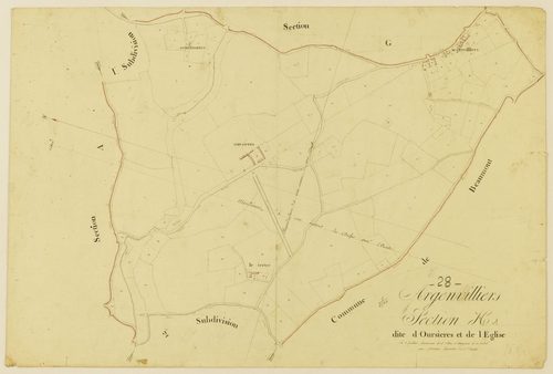 Section H, Oursieres et l'Eglise / (...) terminée par Monsieur Morlet, Géomètre de 1ère classe.