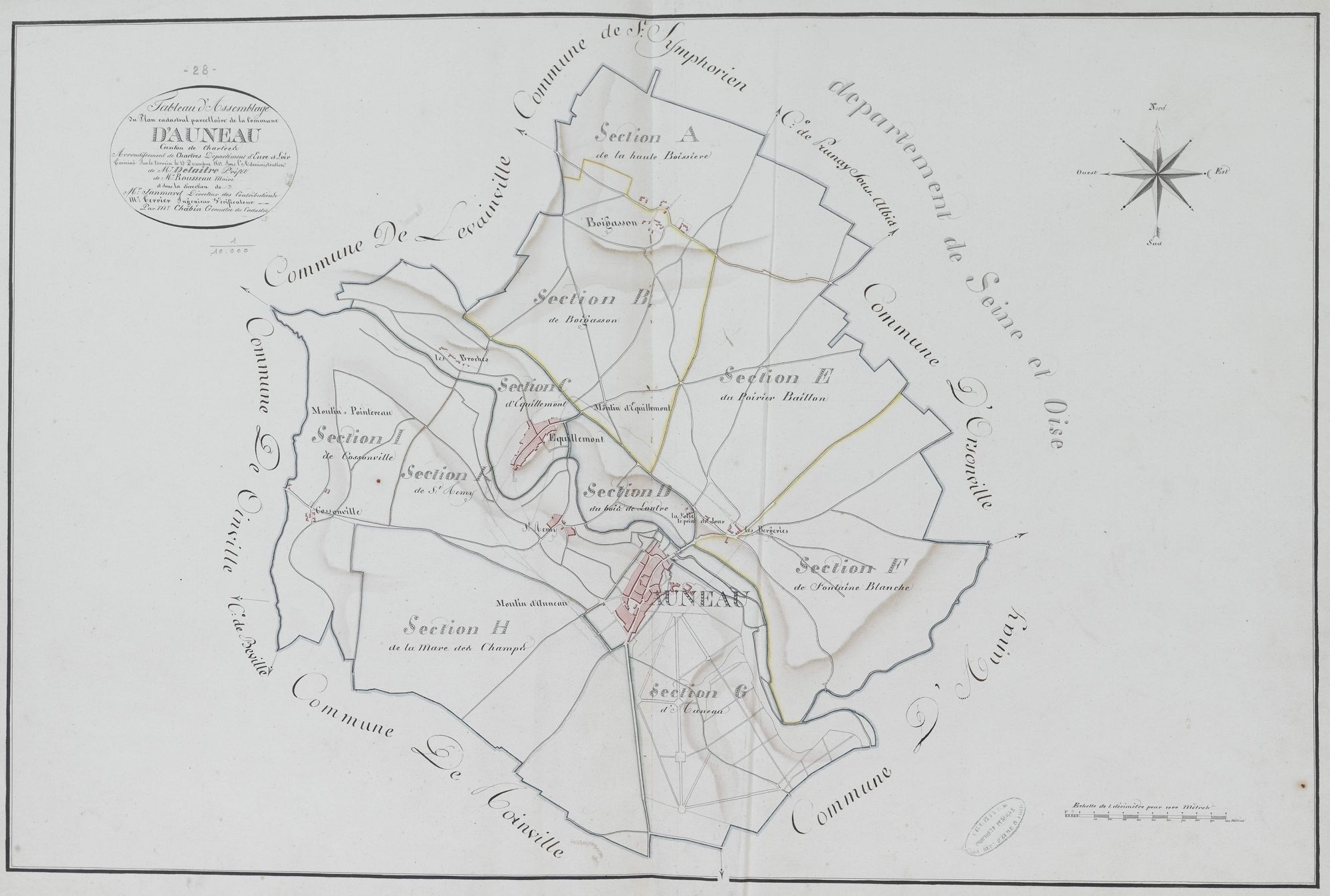 Tableau d'assemblage du plan parcellaire de la commune d'Auneau, Canton de Chartres, Arrondissement de Chartres / Terminé sur le terrain le 15 décembre 1812 (...) par Monsieur Chabin, Géomètre vérificateur.