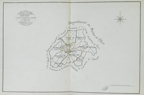 Tableau d'assemblage du plan parcellaire de la commune d'Aunay-sous-Auneau, Canton d'Auneau, Arrondissement de Chartres / Terminé sur le terrain le 1er décembre 1812 (...) par Monsieur Reboul, Géomètre du cadastre.