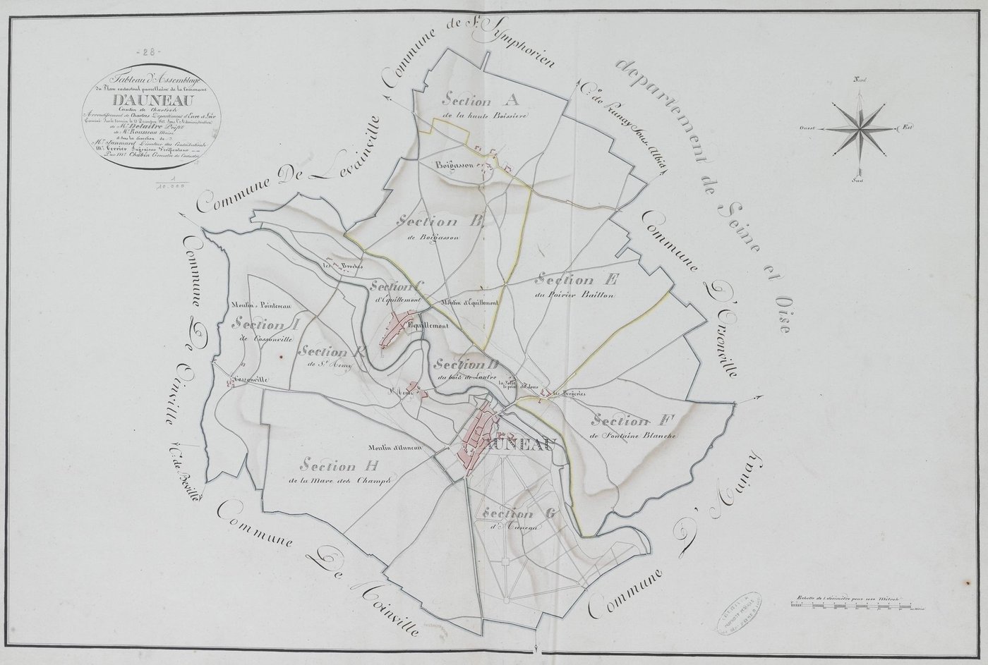 Tableau d'assemblage du plan parcellaire de la commune d'Auneau, Canton de Chartres, Arrondissement de Chartres / Terminé sur le terrain le 15 décembre 1812 (...) par Monsieur Chabin, Géomètre vérificateur.
