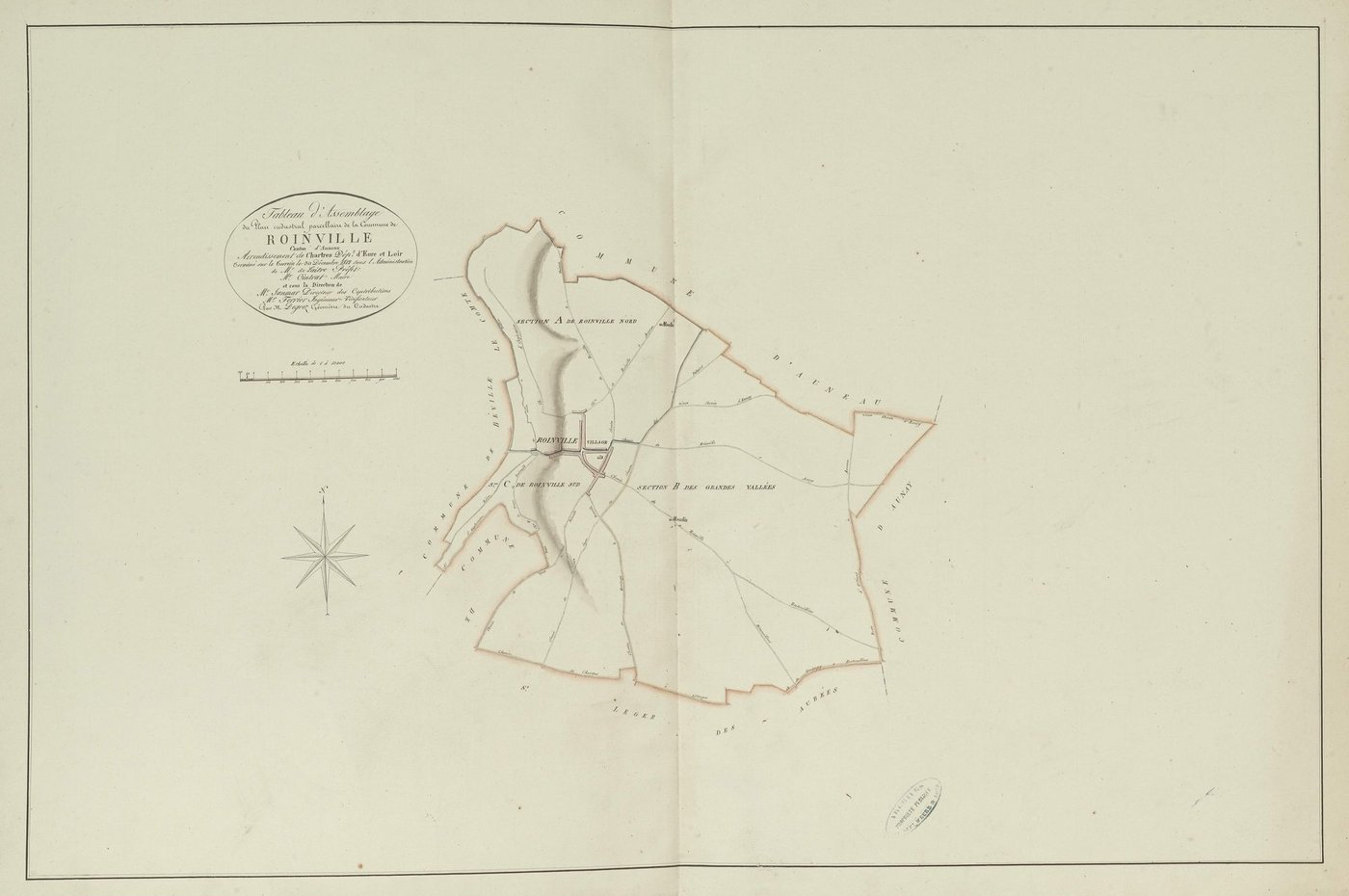 Tableau d'assemblage du plan parcellaire de la commune de Roinville-sous-Auneau, Canton d'Auneau, Arrondissement de Chartres / Terminé sur le terrain le 30 décembre 1812 (...) par Monsieur Degrez, Géomètre du cadastre.