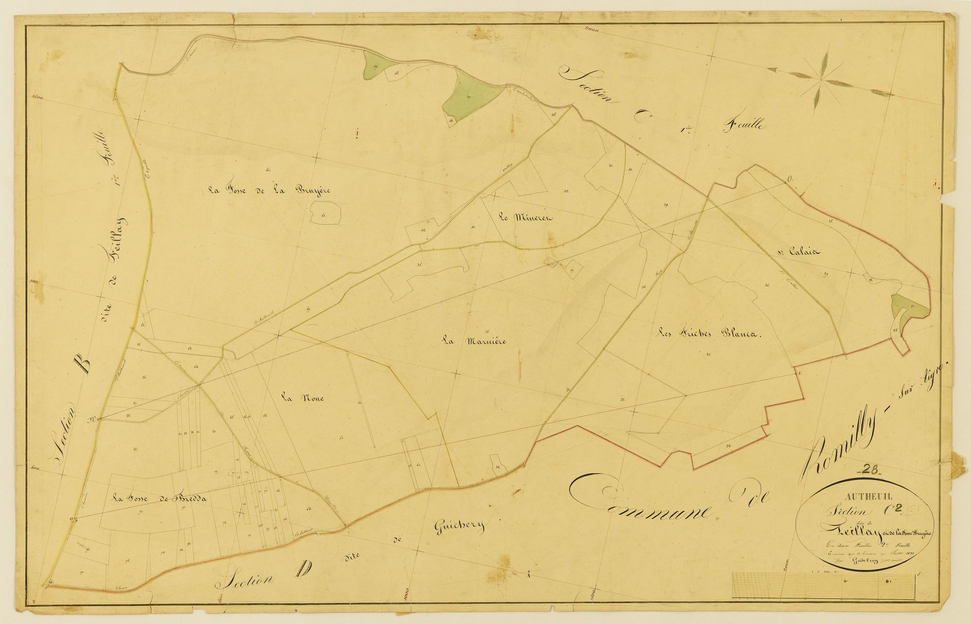 Section C, Feillay et la Fosse Bruyère, feuille 2 / Terminée sur le terrain par Monsieur Godefroy, Géomètre secondaire.