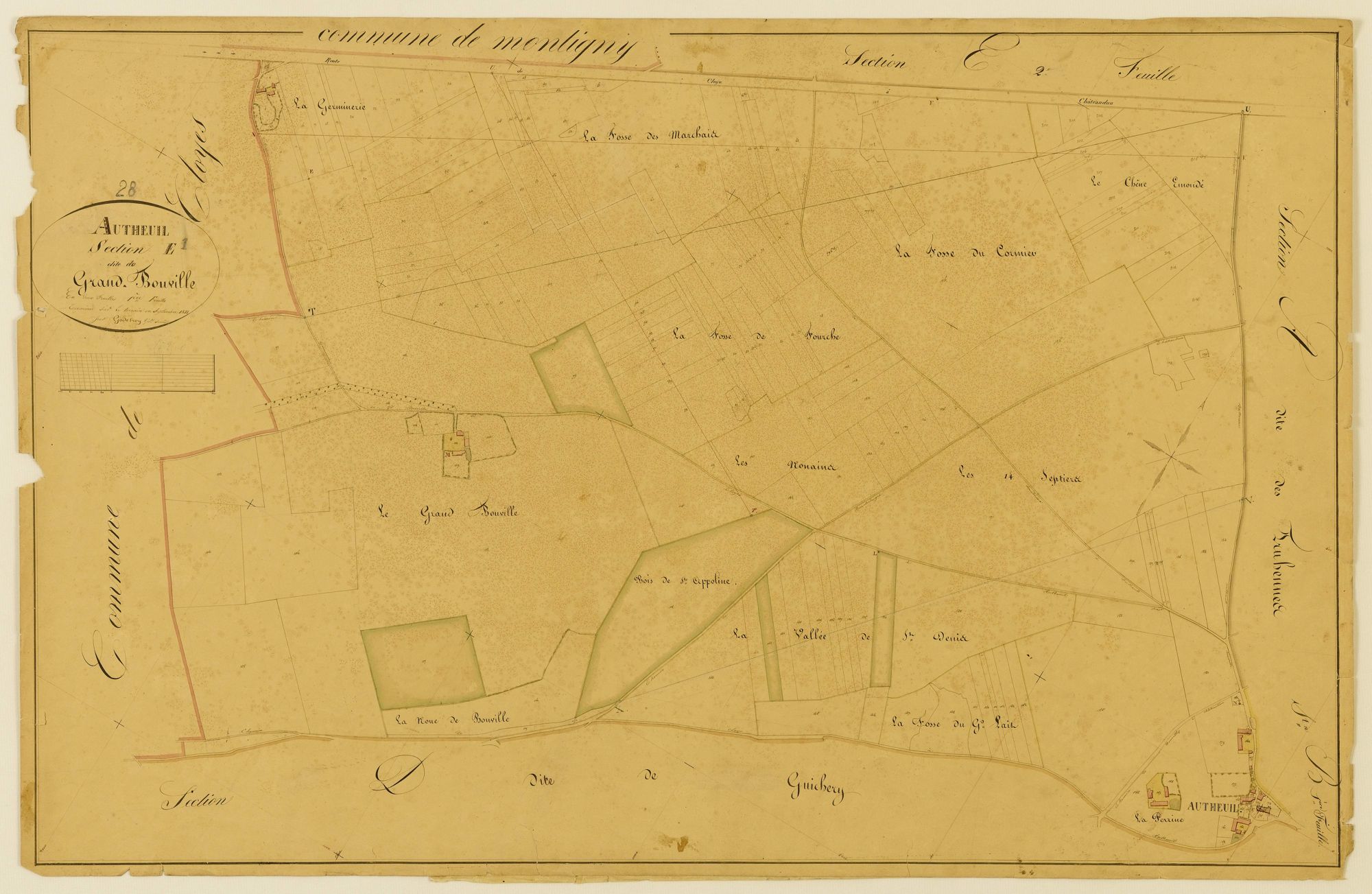 Section E, Grand-Bouville, feuille 1 / Terminée sur le terrain par Monsieur Godefroy, Géomètre secondaire.
