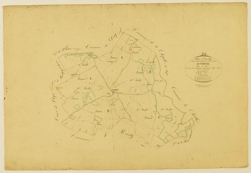 Tableau d'assemblage du plan cadastral parcellaire de la commune de Autheuil, Canton de Cloyes, Arrondissement de Châteaudun / Terminé sur le terrain en 1833 (...) par Monsieur Démoulin, Géomètre de 1ère classe.