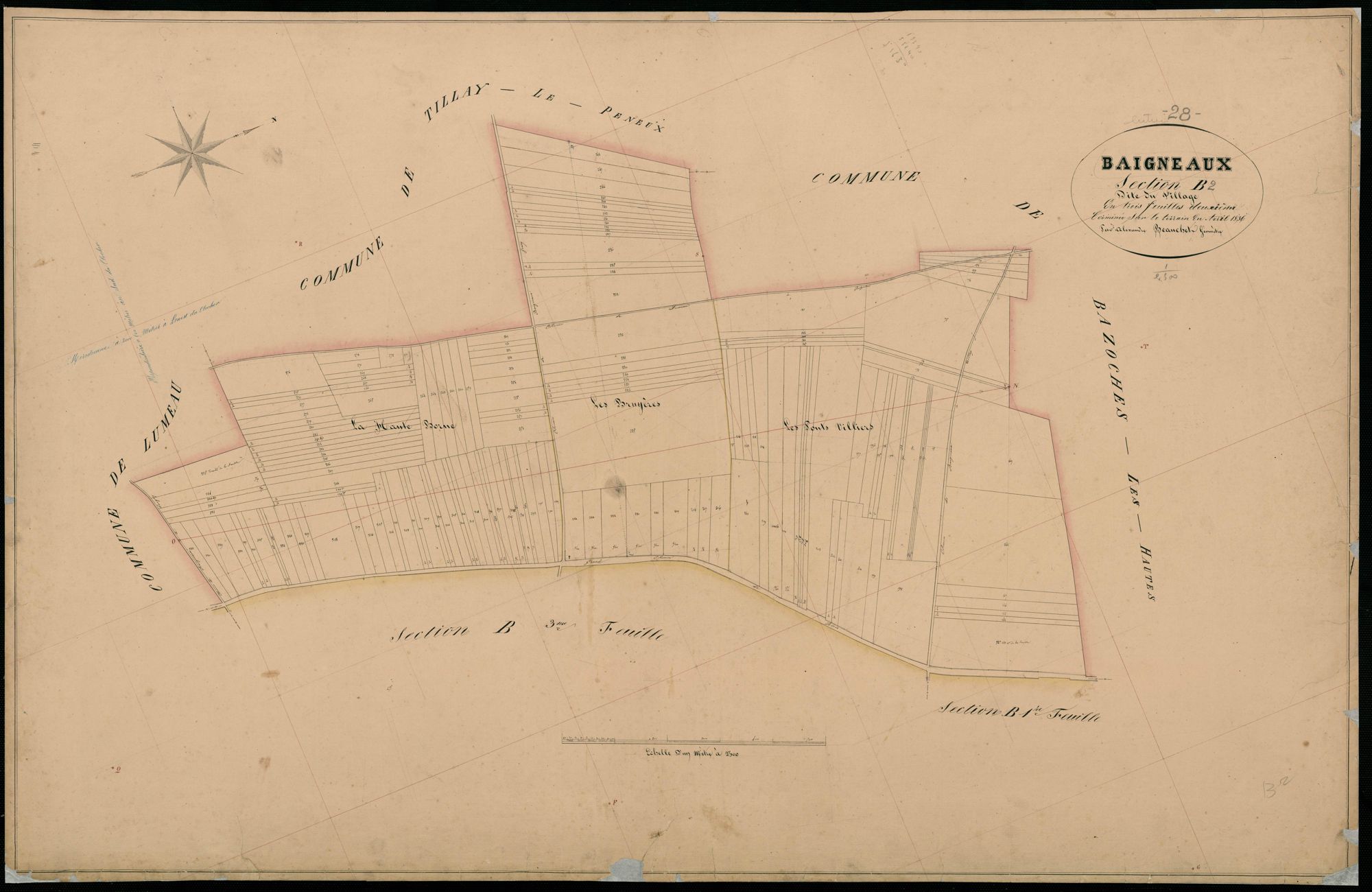 Section B, le Village, feuille 2 / Terminée sur le terrain par Monsieur Beauchet, Géomètre.