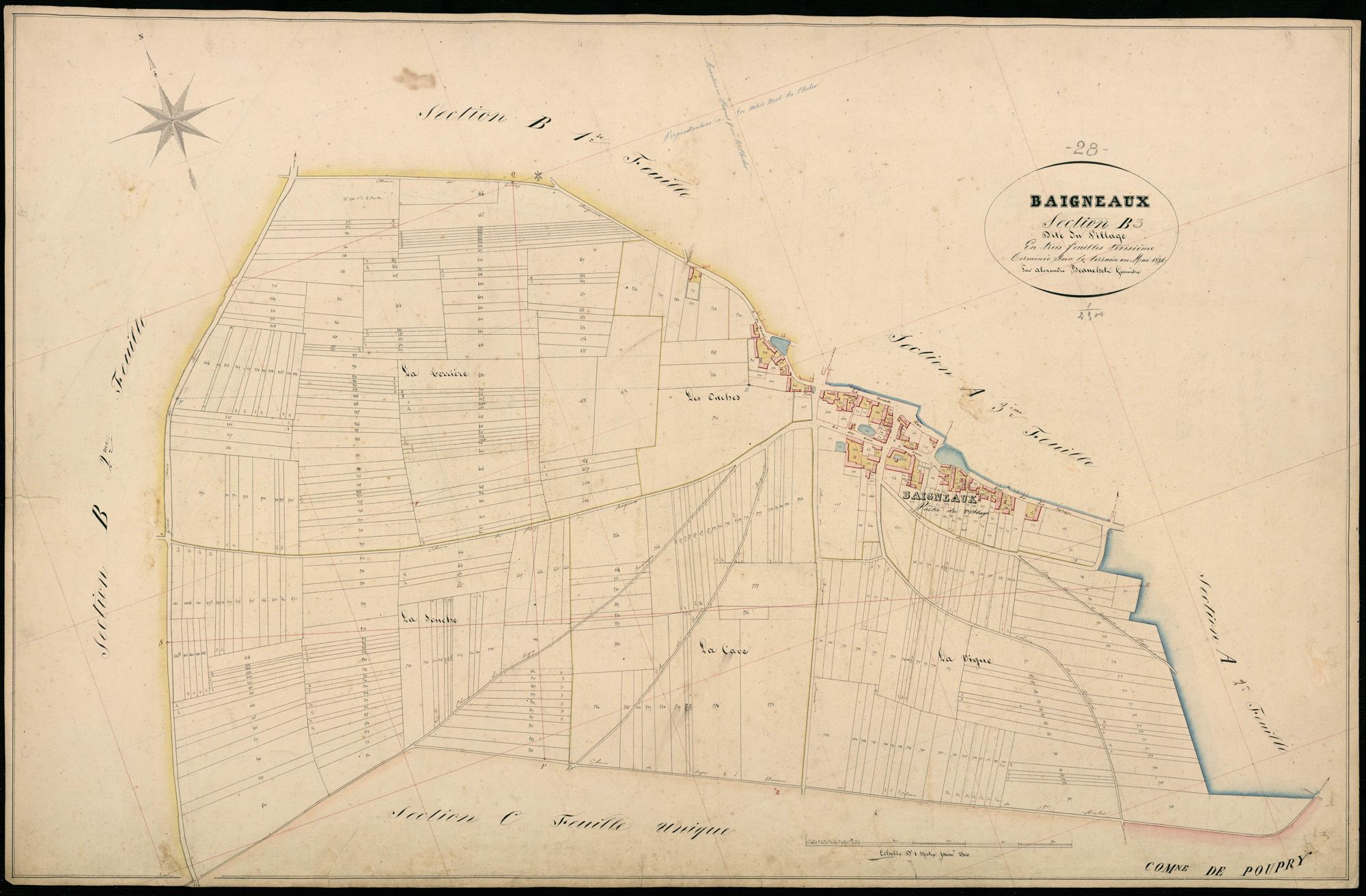 Section B, le Village, feuille 3 / Terminée sur le terrain par Monsieur Beauchet, Géomètre.