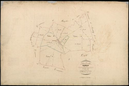 Tableau d'assemblage du plan cadastral parcellaire de la commune de Baigneaux, Canton d'Orgères, Arrondissement de Châteaudun / Terminé en 1836 (...) par Monsieur Teurreau, Géomètre de 1ère classe.