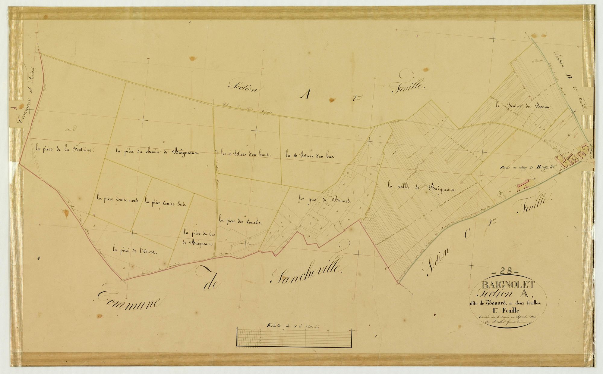 Section A, Bouard, feuille 1 / Terminée sur le terrain par Monsieur Letellier, Géomètre secondaire.