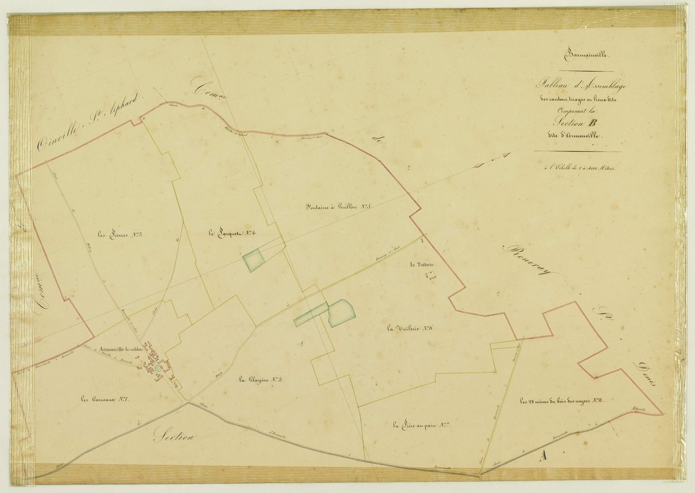 Tableau d'assemblage des cantons, triages ou lieux-dits composant la section B, Armonville.
