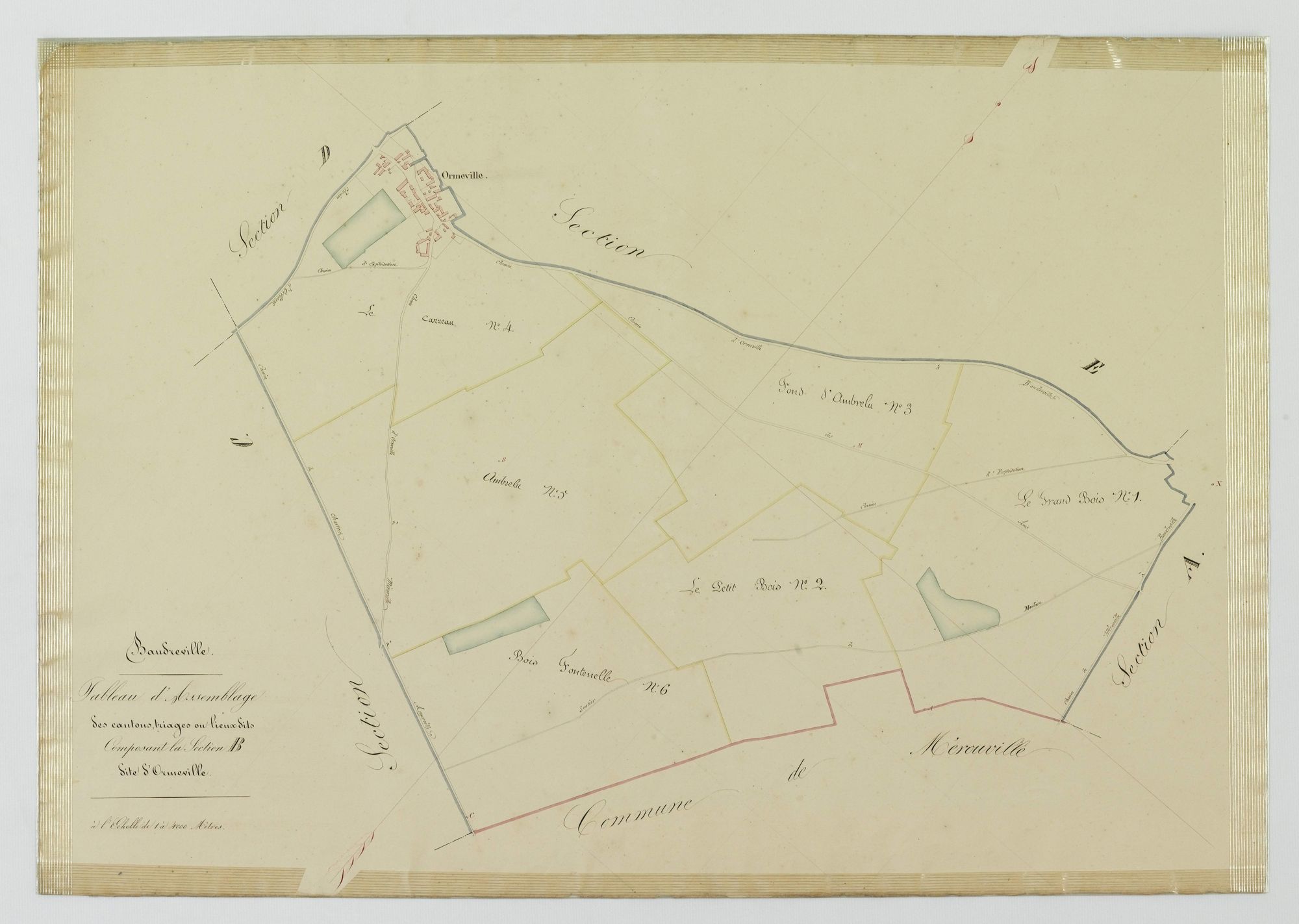 Tableau d'assemblage des cantons, triages ou lieux-dits composant la section B, Ormeville.
