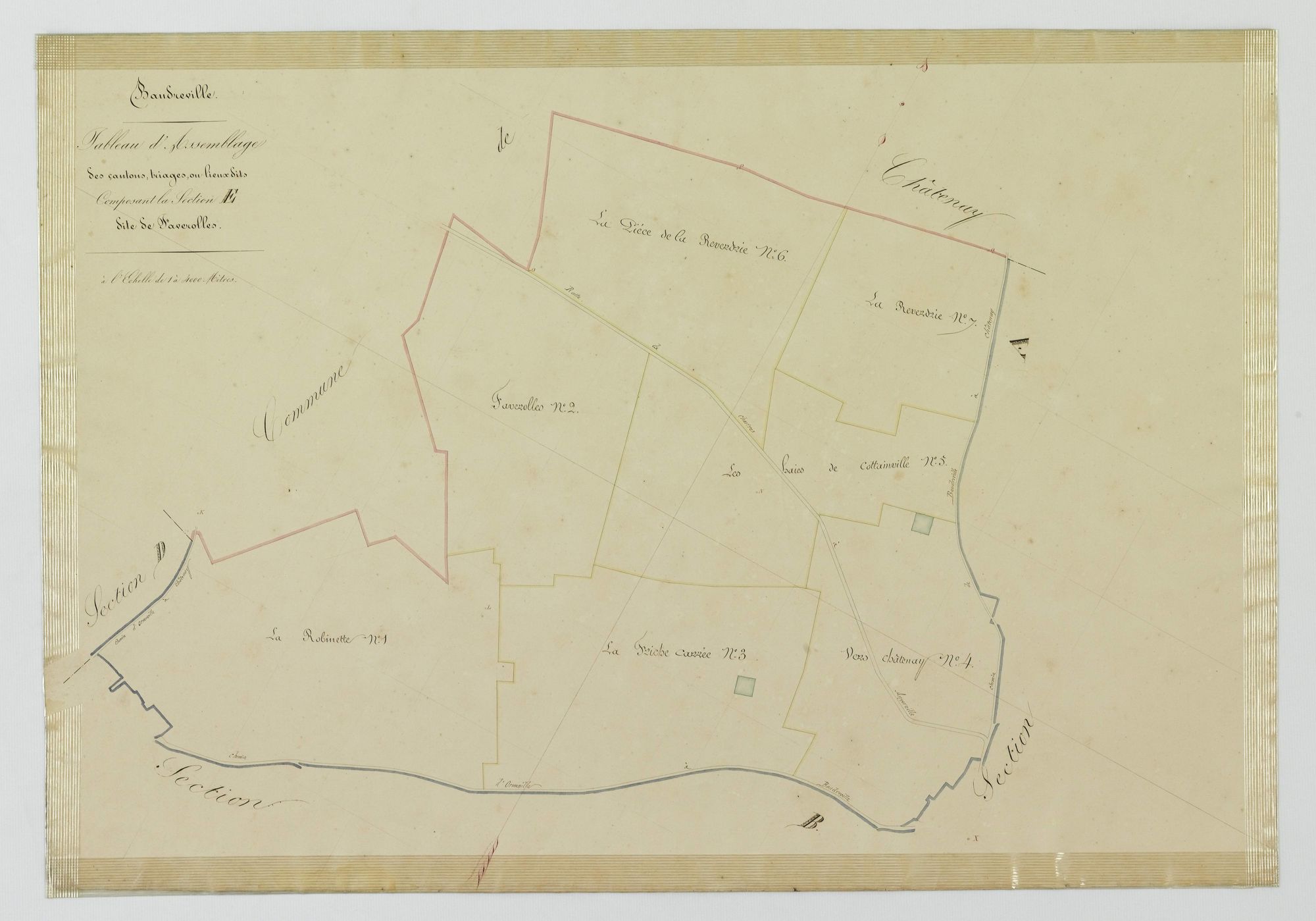 Tableau d'assemblage des cantons, triages ou lieux-dits composant la section E, Faverolles.