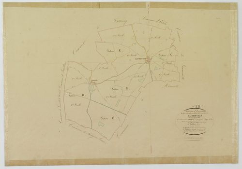 Tableau d'assemblage du plan cadastral parcellaire de la commune de Baudreville, Canton de Janville, Arrondissement de Chartres / Terminé sur le terrain en 1838 (...) par Monsieur Dufour, Géomètre de 1ère classe.