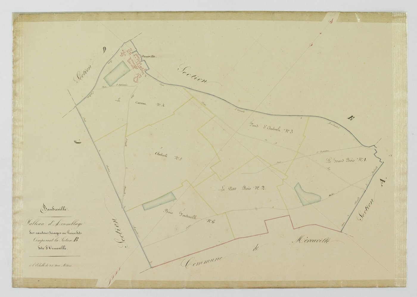 Tableau d'assemblage des cantons, triages ou lieux-dits composant la section B, Ormeville.