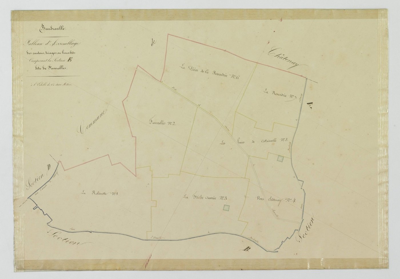 Tableau d'assemblage des cantons, triages ou lieux-dits composant la section E, Faverolles.