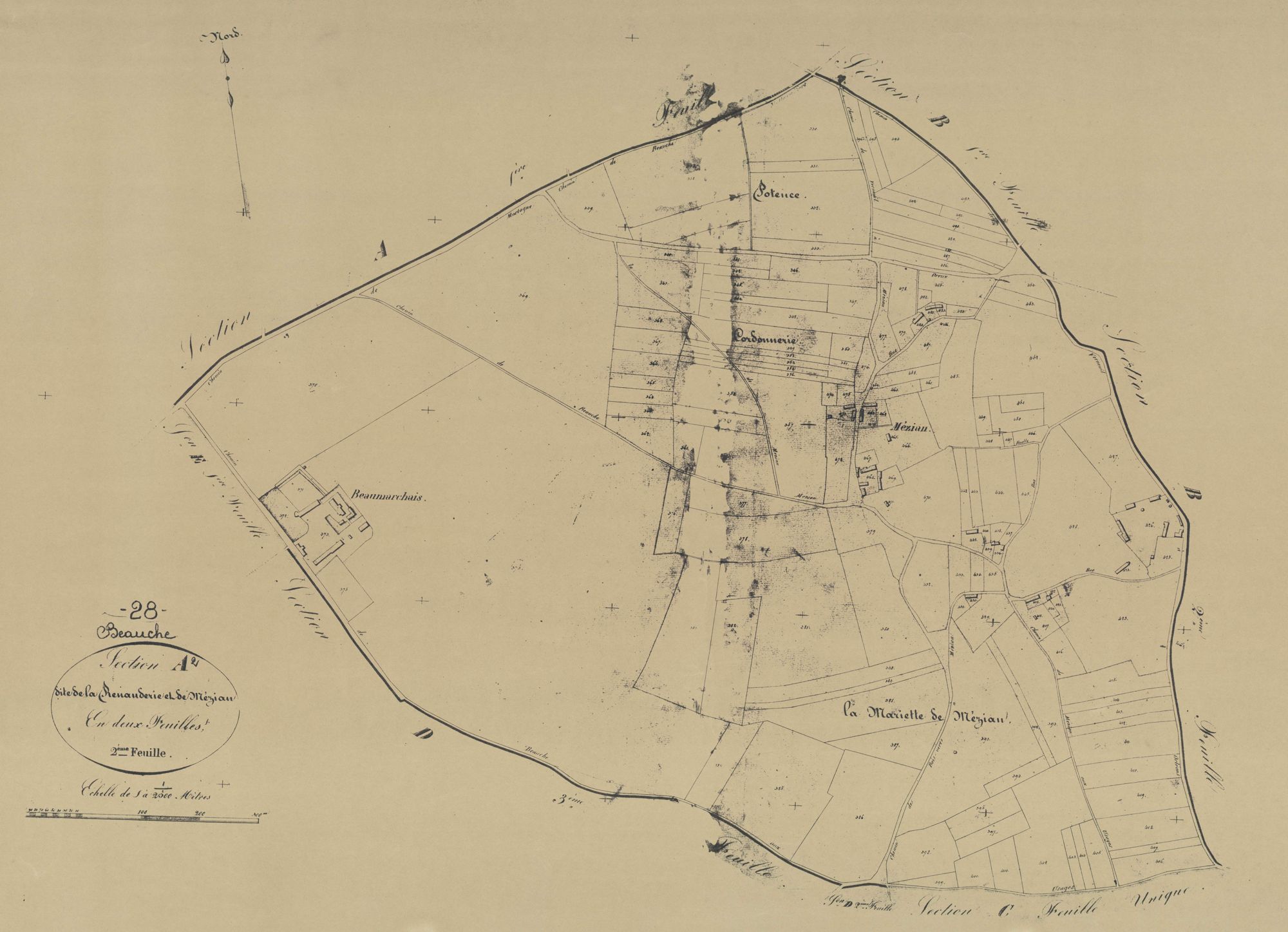 Section A, la Renauderie et Méziau, feuille 2.