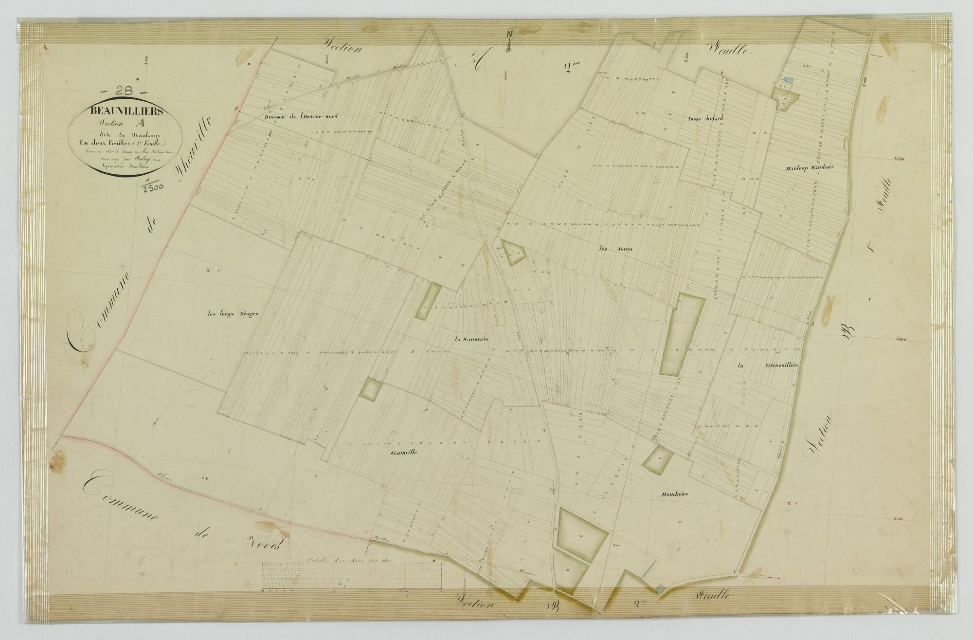 Section A, Mauloup, feuille 1 / Terminée sur le terrain par Monsieur Poilay, Géomètre secondaire.