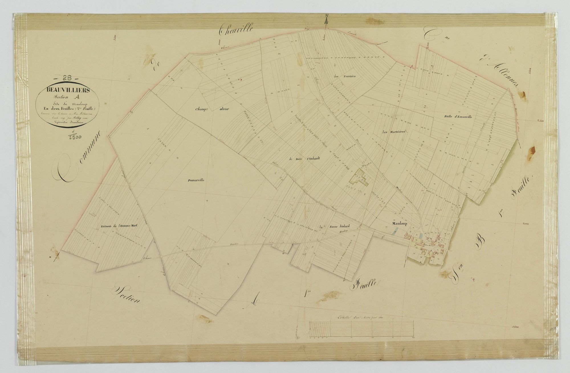 Section A, Mauloup, feuille 2 / Terminée sur le terrain par Monsieur Poilay, Géomètre secondaire.